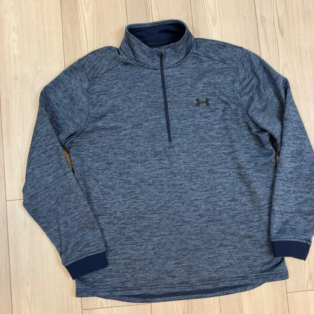Under Armour ColdGear Mens XL Blue Space Dye Quarter Zip Fleece Pullover 1320745